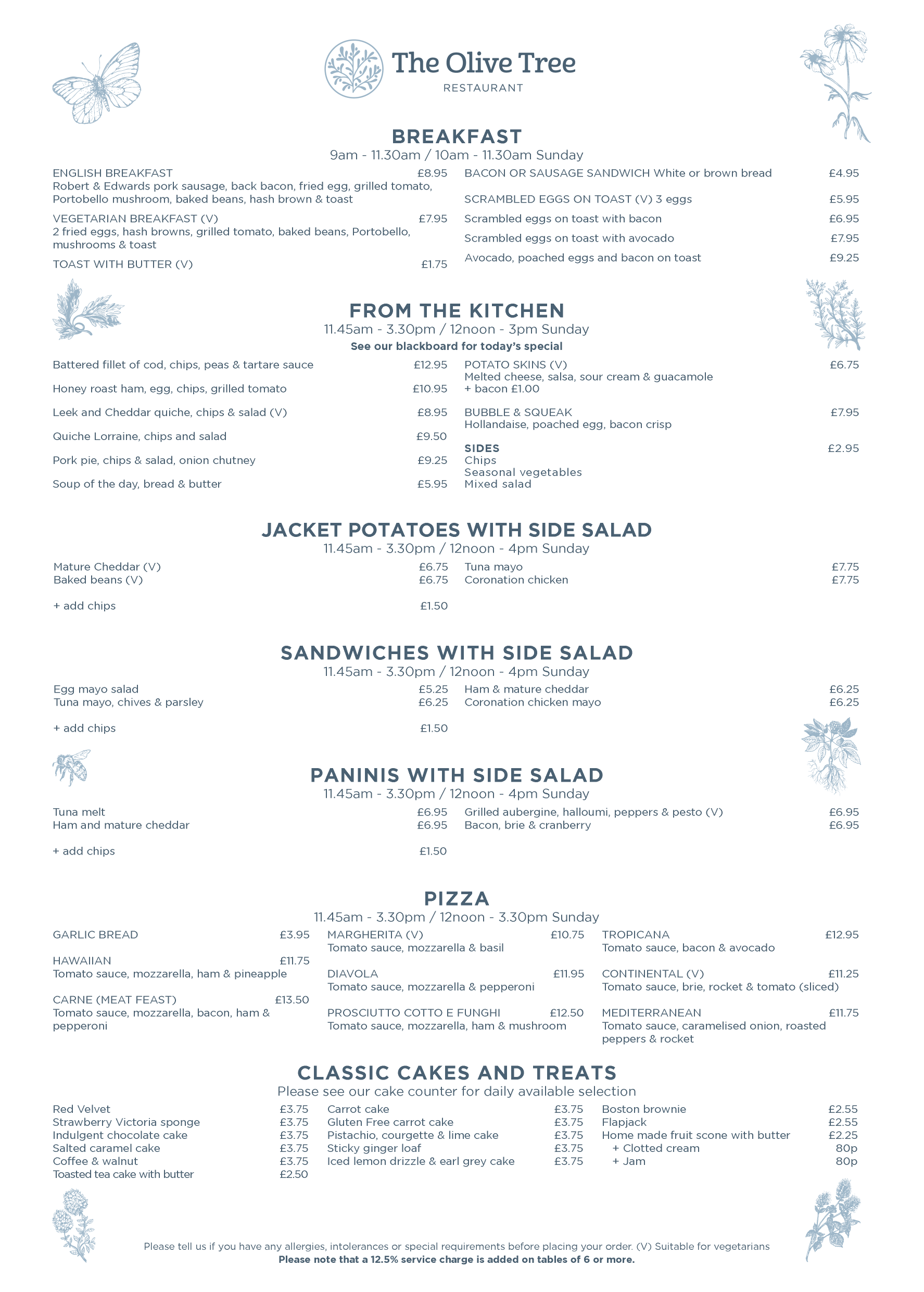 Daytime Menu The Olive Tree Ashtead Park Garden Centre Surrey