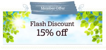 Flash 15% discount 8 & 9 August