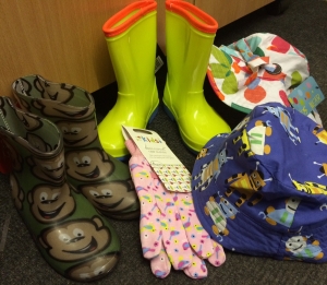 Kids Gardening hats, gloves and wellies